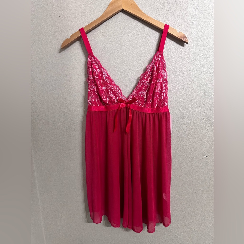 French Affair Lace and Mesh Pink Babydoll